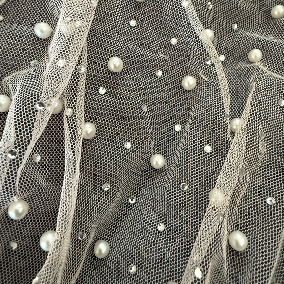 White Pearl Embellished Mesh Cover Up - Picture 3 of 4